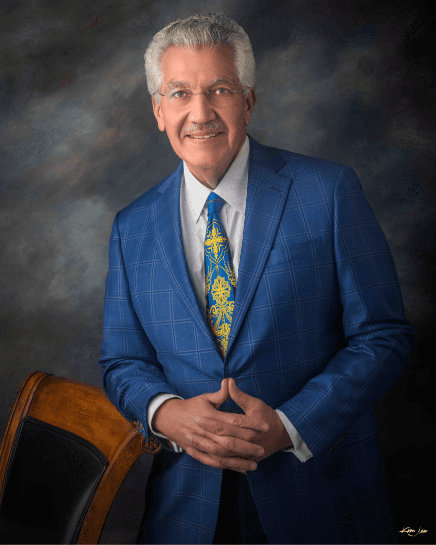 Three-quarter portrait of man in patterned tie
